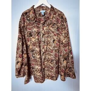 Liz and Me Button Up Top Women's Sz 4x Microfiber Fall Floral Print Outdoor